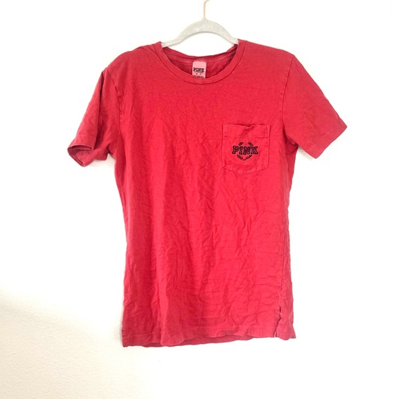 Victoria's Secret Tops - PINK Victoria's Secret T-Shirt Red Tee Pocket Tee Logo Cotton Oversized XS